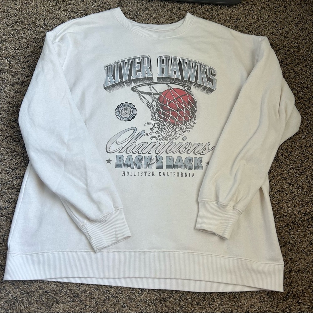 Hollister Cream River Hawks Sweatshirt Basketball Size M Oversized